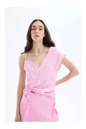 LC Waikiki Lace Detailed Pinstripe Blouse Pink