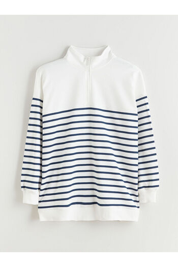 LC Waikiki Navy Blue Plus Size Striped Women's Sweatshirt Tunic