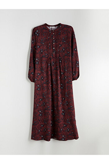 LC Waikiki Lcw Grace Red Ruffled Neckline Patterned A-Line Dress