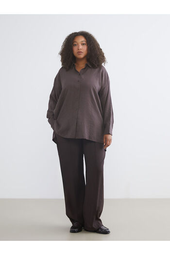 LC Waikiki Brown Plus Size Elastic Waist Modal Blend Women's Trousers