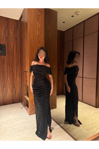 Generic Elegant black dress with shiny stretch fabric