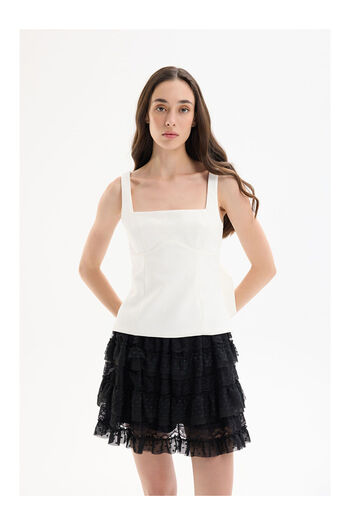 LC Waikiki Square Neck Strap Blouse with Ribbon Detail on the Back Ecru