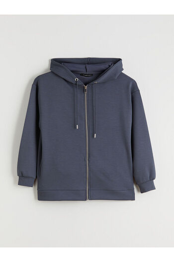 LC Waikiki Anthracite Hooded Oversize Women's Zippered Sweatshirt