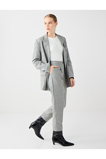 Jimmy Key Gray Regular Waist Straight Cut Patterned Woven Trousers