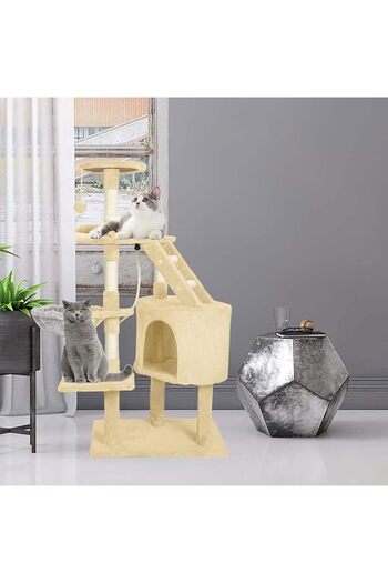 RADIOTRONICS Star Cat Kitten Tree Activity Centre Climbing Tower 125cm Beige Stable with Sisal Scratching Post