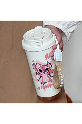 Choice1 Straw Cup-4 600ML Kawaii Stitch Anime Straw Cup 304 Stainless Cartoon Thermos Cup Portable Double Dr