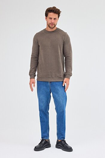 İmza Light Khaki Long Sleeve Crew Neck Plain Cotton Comfort Fit Sweatshirt 1013255150