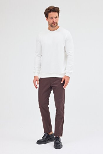 İmza Cream Long Sleeve Crew Neck Plain Cotton Comfort Fit Sweatshirt 1013255150