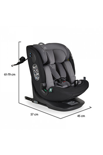Cangaroo i-size GTS Charcoal Grey child car seat 40-150 cm, ergonomic sleep comfort design, i-fix
