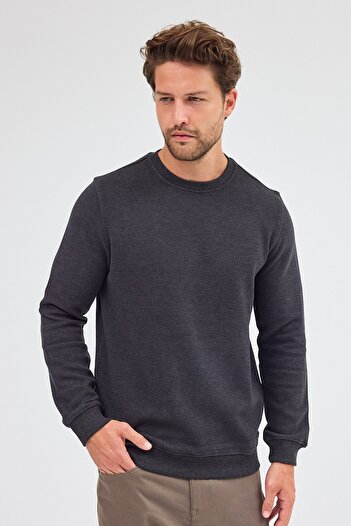 İmza Anthracite Long Sleeve Crew Neck Plain Cotton Comfort Fit Sweatshirt 1013255150