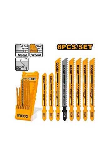 Ingco 8 PCS JIG SAW BLADES SET AKD8088 - High-Quality Jig Saw Blade Set, 8-Piece, Ideal for Wood, Me