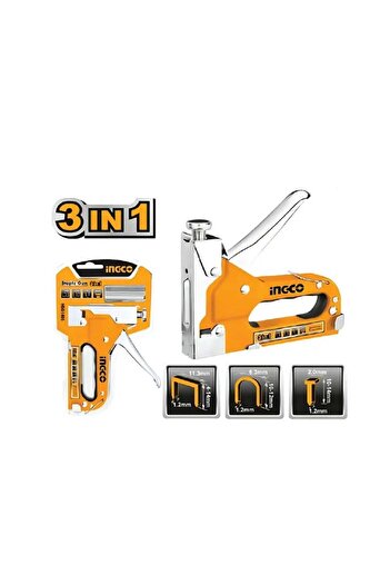 Ingco 3 IN 1 Staple Gun HSG1405 Heavy-Duty Professional Stapler for Upholstery, Carpentry, and DIY P