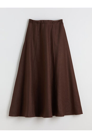 LC Waikiki Brown Belted Flared Skirt with Zipper