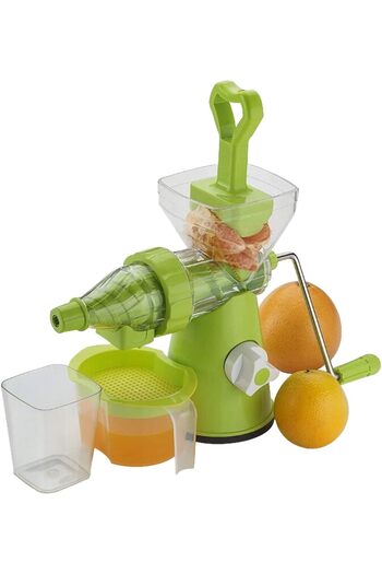 Generic Modern Green Manual Juicer | Plastic Fruit & Vegetable Squeezer with Steel Handle & Vacuum Lock Base