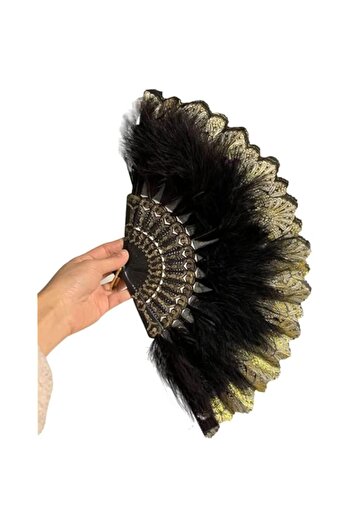 Generic Tazweeq Lace Handheld Fan, New Classical Folding Fan, Retro Style, Fairy Girl Feather Fan, Dress Acc