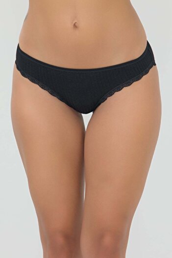 İLKE İÇ GİYİM Women's Lace Detailed Thin Striped Panties 3 Pieces