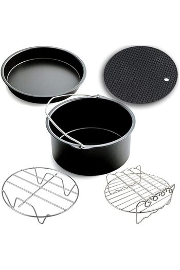 Generic Nyganmelloz 7Inch 5pcs/Set Air Fryer Accessories Kit Pizza Pan Cake Barrel Metal Holder Cooking Tool