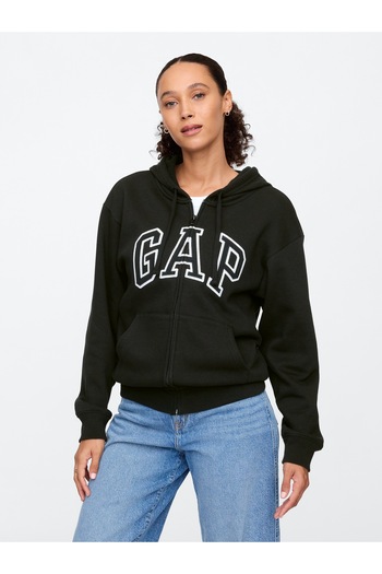 GAP Kadın Siyah Logo Fleece Fermuarlı Sweatshirt