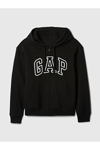 GAP Kadın Siyah Logo Fleece Fermuarlı Sweatshirt