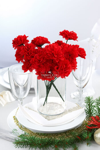 Yapay Çiçek Deposu Artificial Flower 7 Branches Eco Chrysanthemum Bunch 30 cm Red