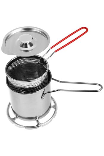 Generic مجموعة واحدة من مقلاة BRIGHTFUFU المصنوعة من الفولاذ المقاوم للصدأ مع وعاء مقلاة عميق مع سلة وعاء مقلاة صغير وحوض قلي تمبورا