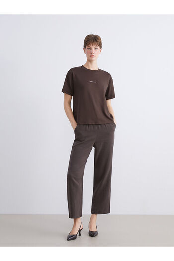 LC Waikiki Brown Crew Neck Printed Women's T-Shirt