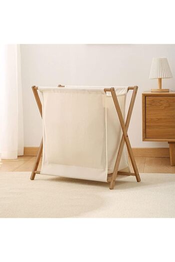 Generic TOMVAES Bamboo Laundry Basket- Portable and Collapsible Folding Clothes Laundry Basket Storage with
