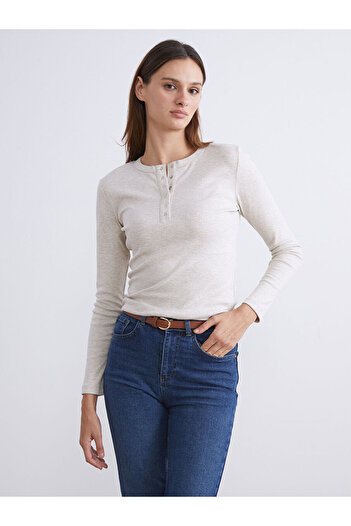LC Waikiki Beige Crew Neck Ribbed Women's T-Shirt