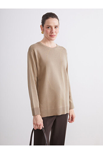 LC Waikiki Beige Crew Neck Patterned Women's Knitwear Sweater