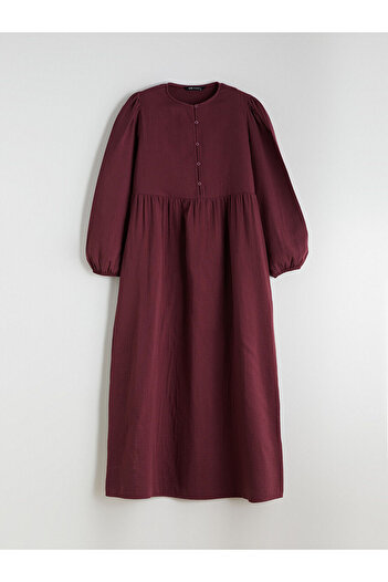 LC Waikiki Vizyon New Season Crew Neck Textured Muslin Pleated Dress