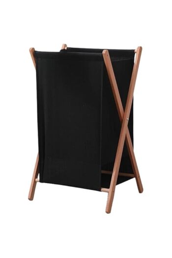Generic Bamboo Decor | Foldable Laundry Basket Wooden - Fabric Minimalistic Design Easy To Fold and Store (B