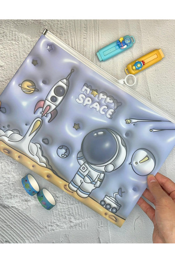 ZeCo Collection Astronaut's Journey Transparent Single Compartment A4 Zipper File Folder/Document File/Organizer Folder