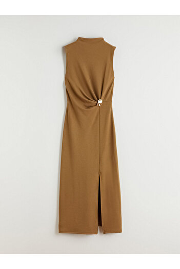 LC Waikiki Green High Neck Slit Gathered Dress