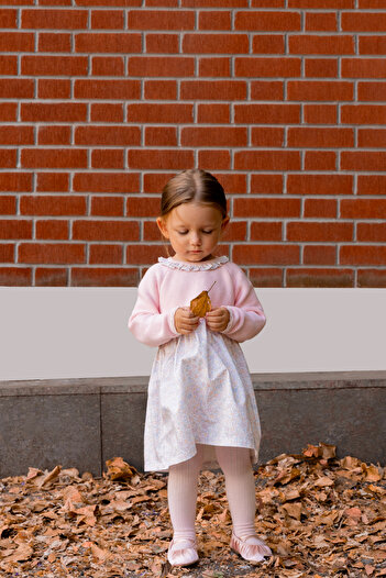 Miny Center Knitwear Baby Girl Dress with Ruffle Detail on the Collar