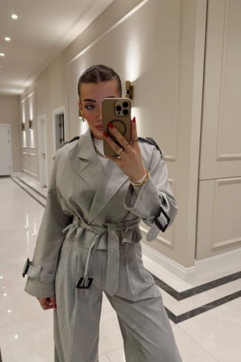 FMN Collection Design Equivalent Belt Tie Detail Crop Short Oversized Sporty Stylish Mini Line Fabric Trench Coat