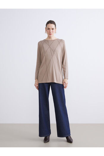 LC Waikiki Brown Crew Neck Stone Women's Knitwear Sweater
