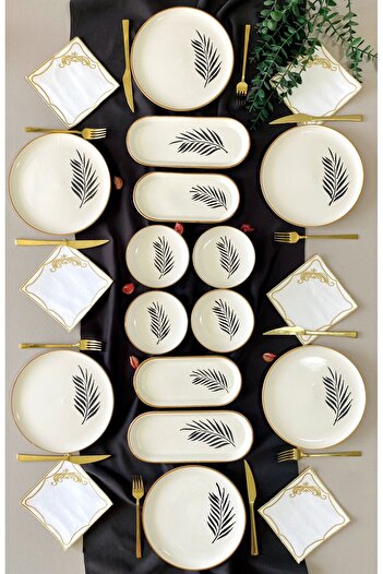 Yiğit Seramik Züccaciye Willow Leaf 6-Person 14-Piece Breakfast Set