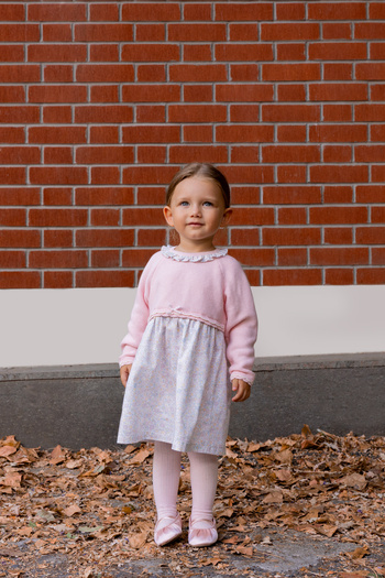 Miny Center Knitwear Baby Girl Dress with Ruffle Detail on the Collar