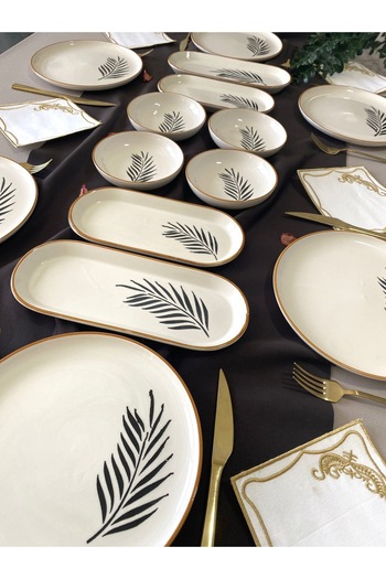 Yiğit Seramik Züccaciye Willow Leaf 6-Person 14-Piece Breakfast Set