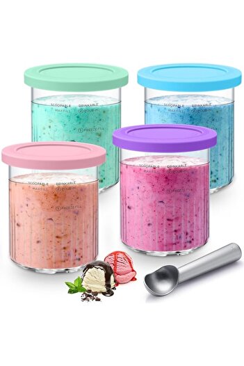 Generic NALACAL Replacement for Ninja Creami Pints and Lids - 4 Pack NC501, Compatible with Ninja NC501 NC50