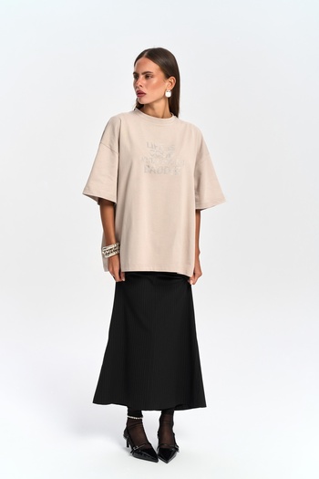 MAİ COLLECTİON Μπλουζάκι Baddie Oversize με πέτρα