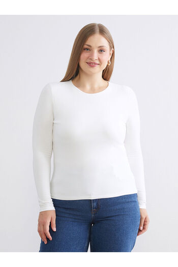 LC Waikiki Ecru Plus Size Crew Neck Women's Bodysuit