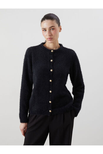 LC Waikiki Black Crew Neck Women's Knitwear Cardigan