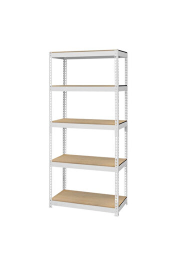 Handlekraft Metal Shelf 180x90x40 cm, 175kg/shelf, 5 height-adjustable MDF shelves, assembly by clipping, White
