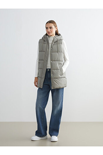 LC Waikiki Khaki Hooded Women's Puffer Vest