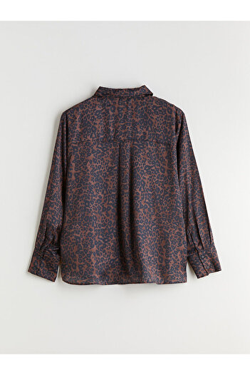 LC Waikiki Black Leopard Patterned Oversize Satin Women's Shirt