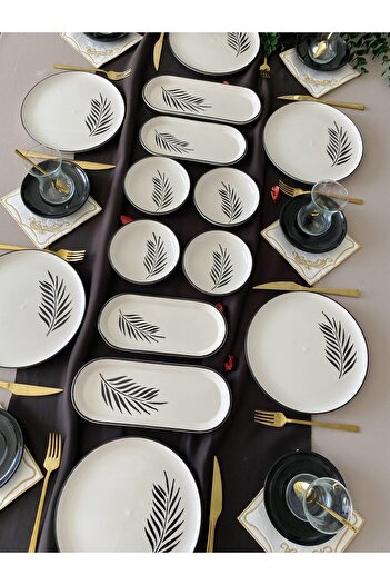 Yiğit Seramik Züccaciye Black Palm 6 Person 20 Piece Breakfast Set
