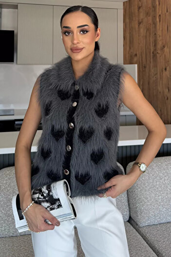 julude Dark Gray Bearded Heart Women's Knitwear Vest (Available in S-M-L)