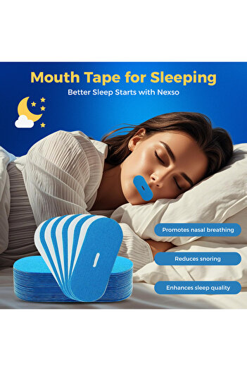NEXSO Blue Mouth Tape for Sleeping Adults | 30 Hypoallergenic Nasal Strips | Snore Reduction