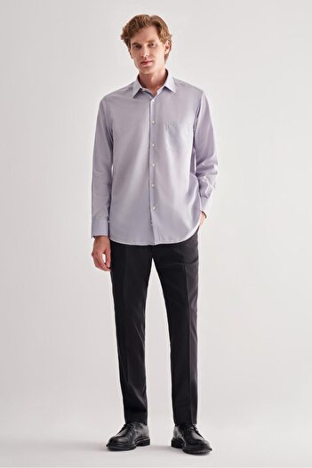 İmza Gray Hard Collar Long Sleeve Easy to Iron Comfort Fit Cotton Shirt 1004255182